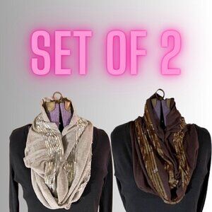 🦄 Cejon Accessories 2 Skinny Sequin Infinity Scarfs Gray Silver Brown Gold